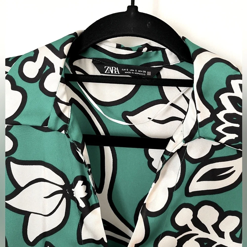 Zara Long Floral Print Tunic Blouse Size L - Picture 4 of 6